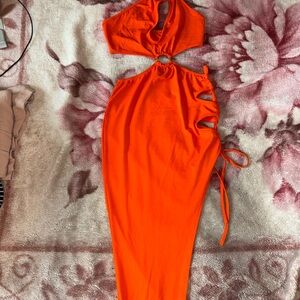 Orange Halter Cutout Maxi Dress, Size Small